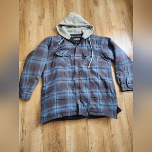 VTG Canyon Guide Blue Buffalo Plaid Flannel Quilted Lined Hoodie Jacket Men's L